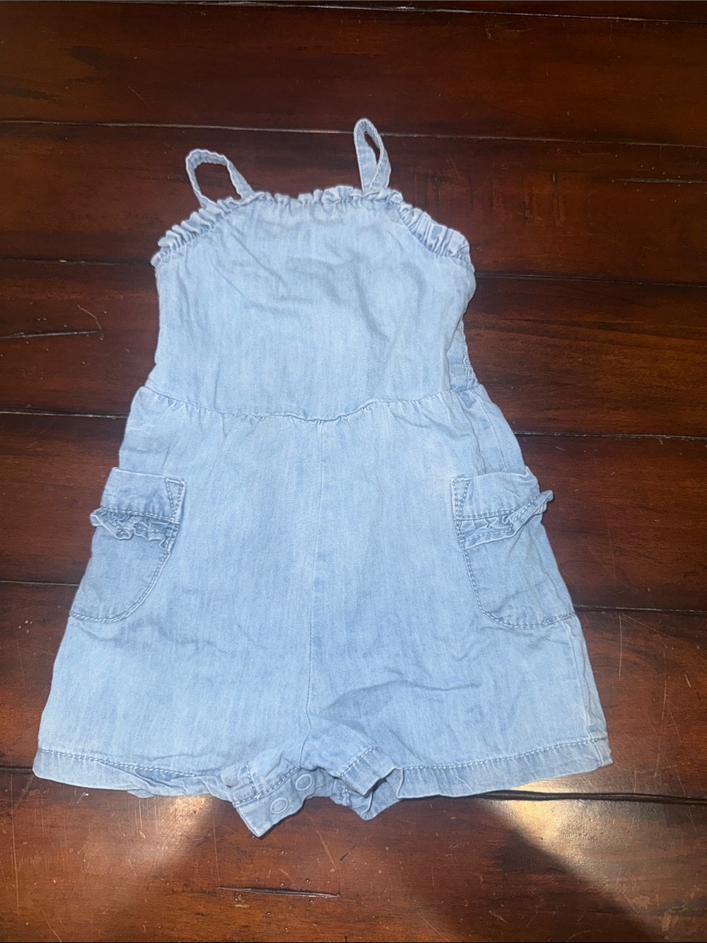 Cat & Jack Light Blue Denim Romper with Ruffle Pockets
